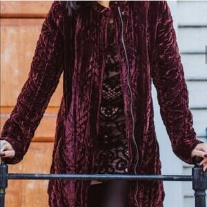 Free People Burgundy Quilted Velvet Jacket